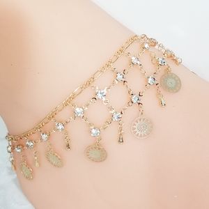 Sun Charms with rhinestones Anklet is Bracelet. 14K Gold Plated. New